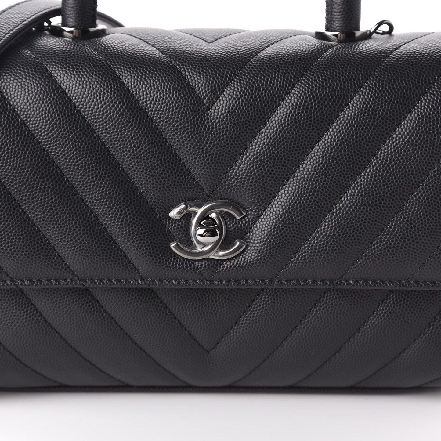 Caviar Chevron Quilted Mini Coco Handle Flap Dark Grey