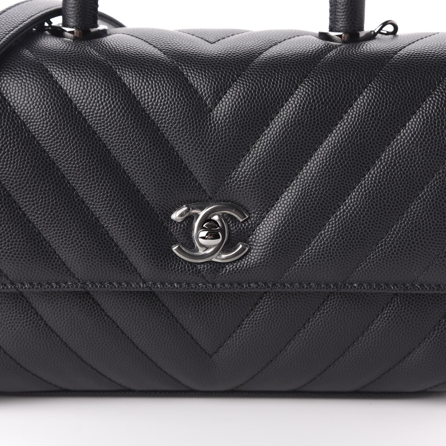 Chanel Caviar Chevron Quilted Mini Coco Handle Flap Dark Grey 11 of 12