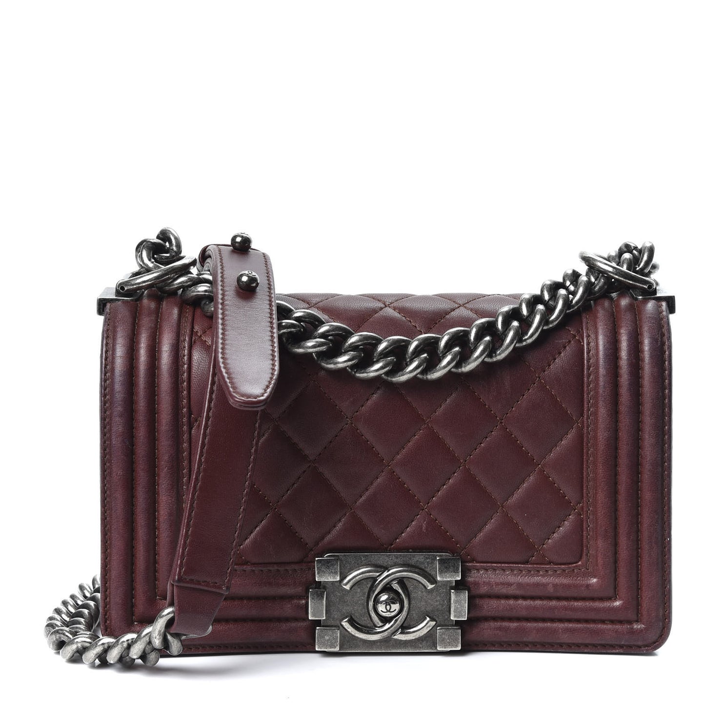 Lambskin Quilted Small Boy Flap Burgundy