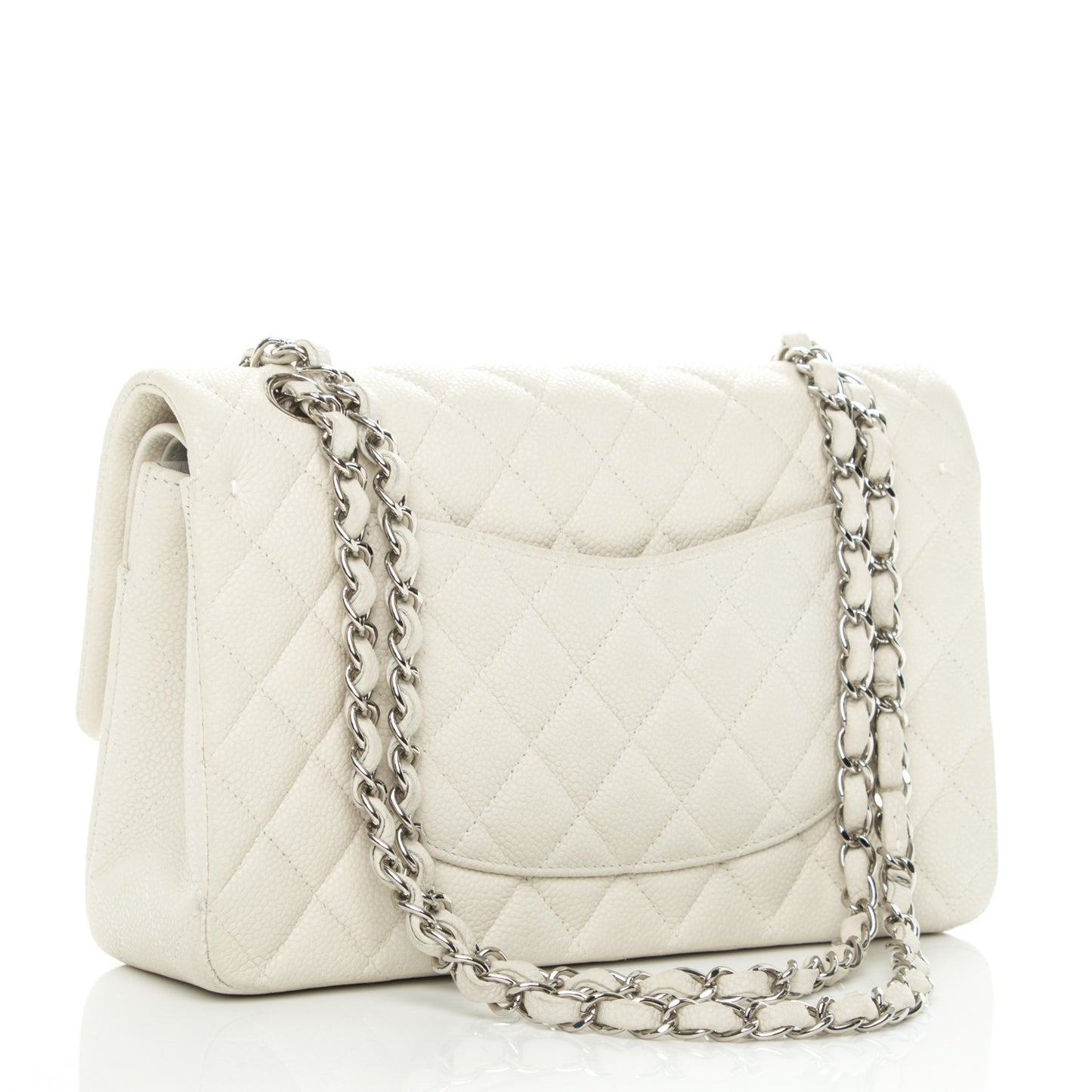 Iridescent Caviar Quilted Medium Double Flap Off White