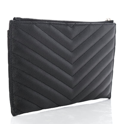 Saint Laurent Grain De Poudre Chevron Monogram Bill Pouch Black 2 of 4