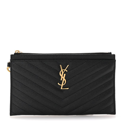 Saint Laurent Grain De Poudre Chevron Monogram Large Bill Pouch Black 1 of 7