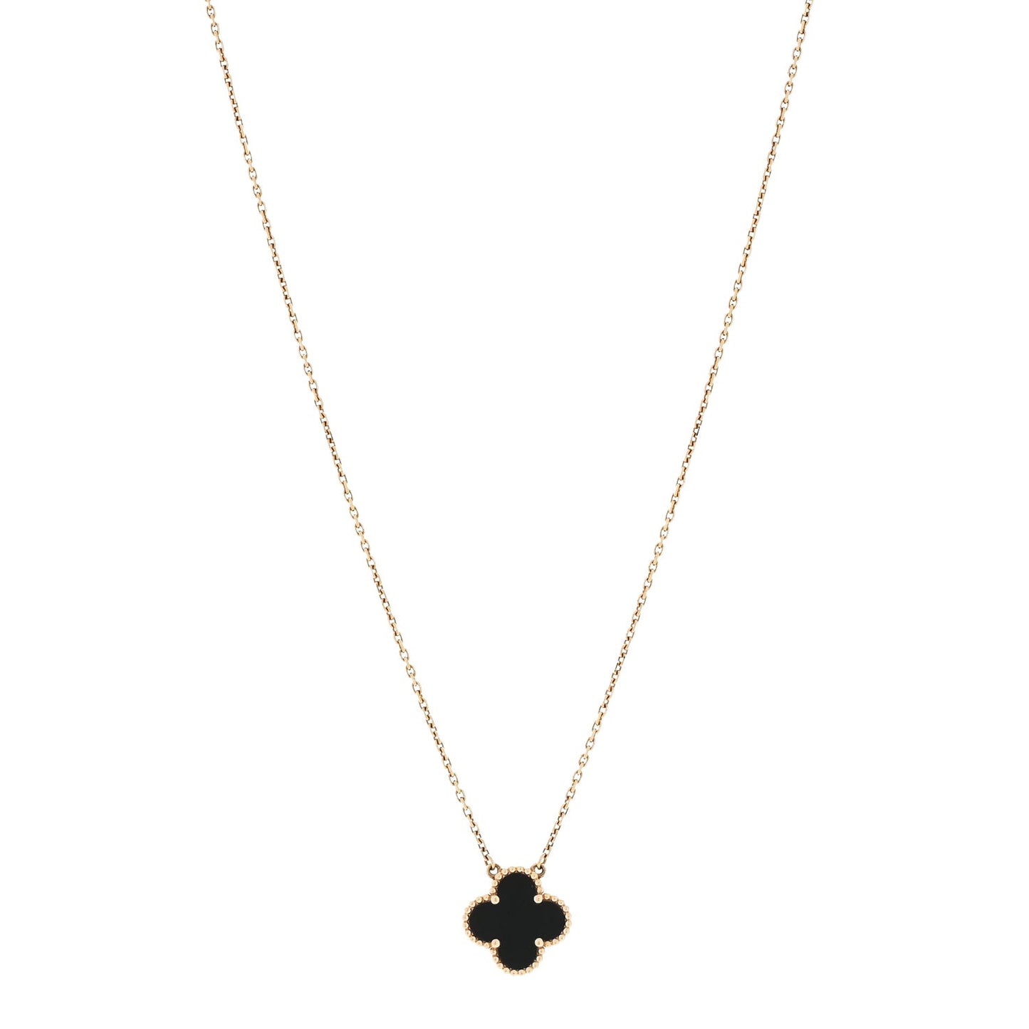 18K Yellow Gold Black Onyx Vintage Alhambra Pendant Necklace