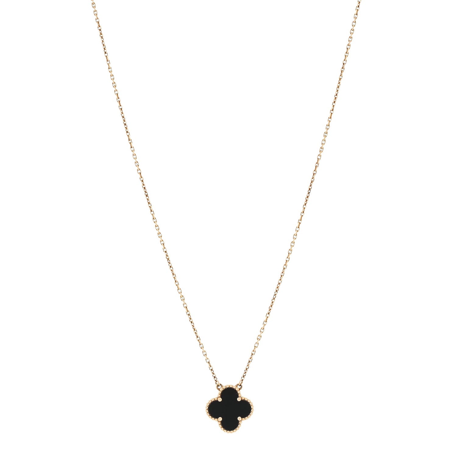 Van Cleef & Arpels 18K Yellow Gold Black Onyx Vintage Alhambra Pendant Necklace 3 of 6