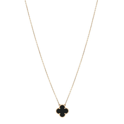 Van Cleef & Arpels 18K Yellow Gold Black Onyx Vintage Alhambra Pendant Necklace 3 of 6