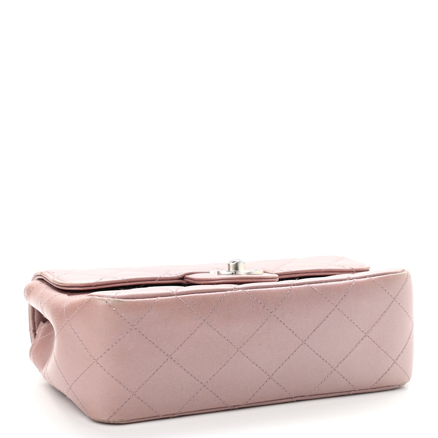 Metallic Lambskin Quilted Extra Mini Rectangular Flap Pink