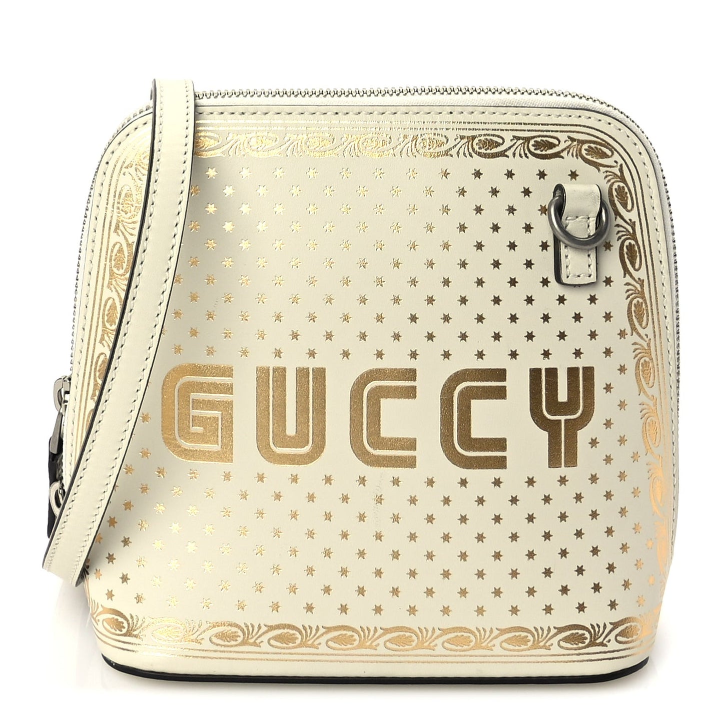 X SEGA Calfskin GUCCY Stars Mini Dome Shoulder Bag  Mystic White Gold