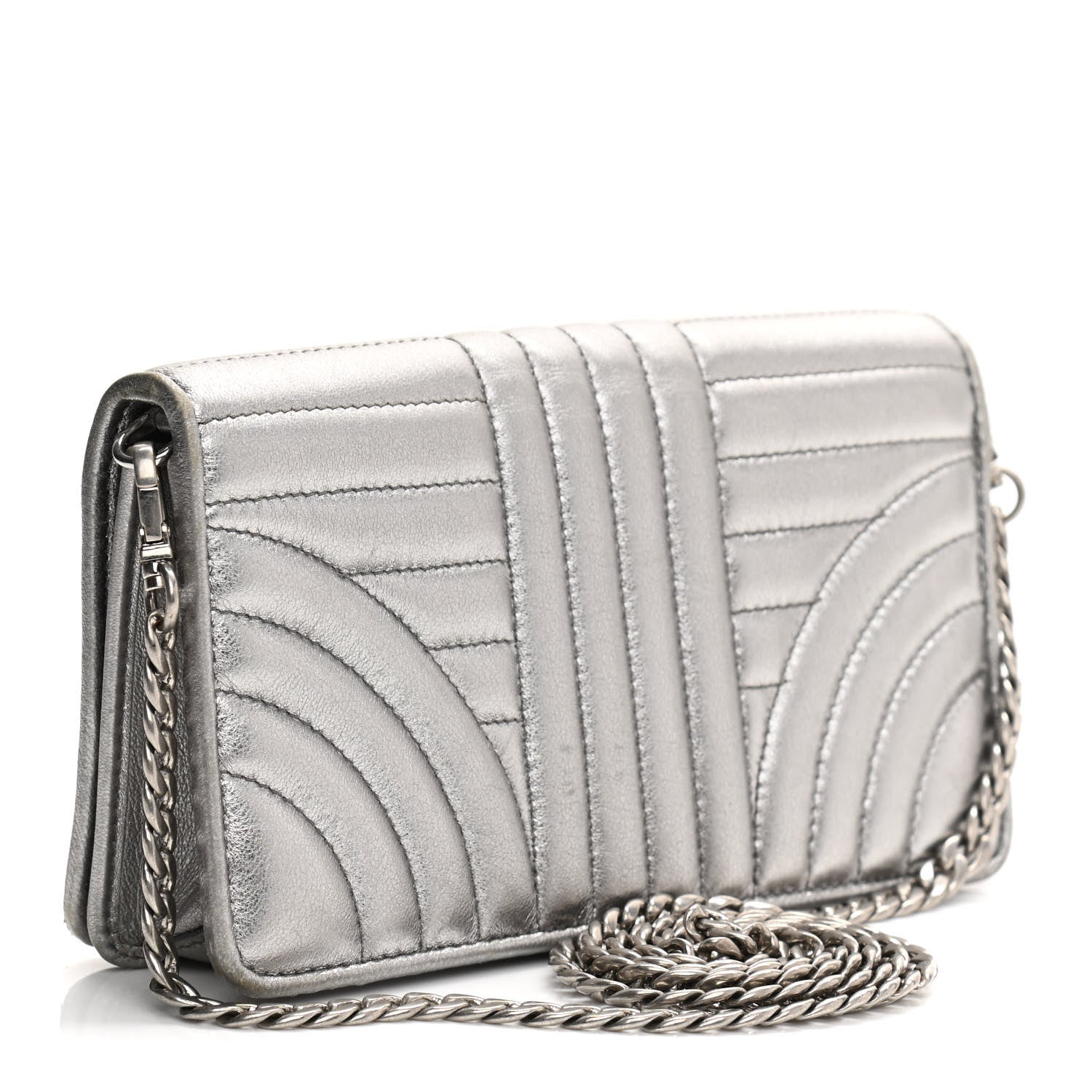 Prada Metallic Nappa Impunture Diagramme Chain Wallet Cromo 3 of 13