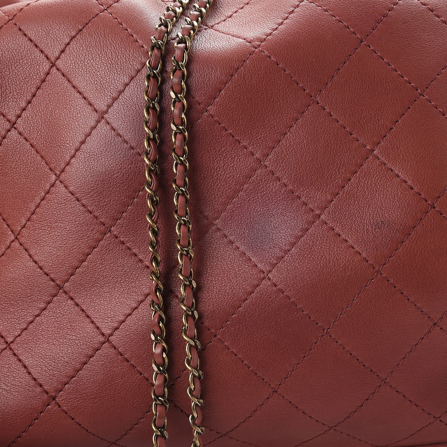 Chanel Calfskin Stitched Large Drawstring CC Bag Burgundy 11 of 13