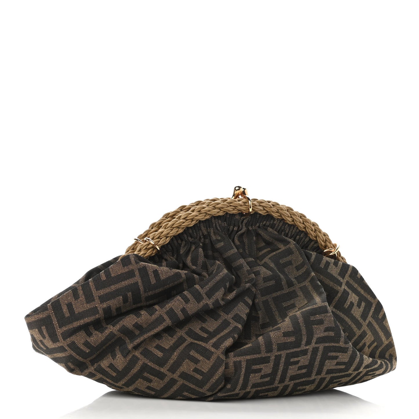 Fabric Jacquard FF Braided Shell Clutch Tobacco