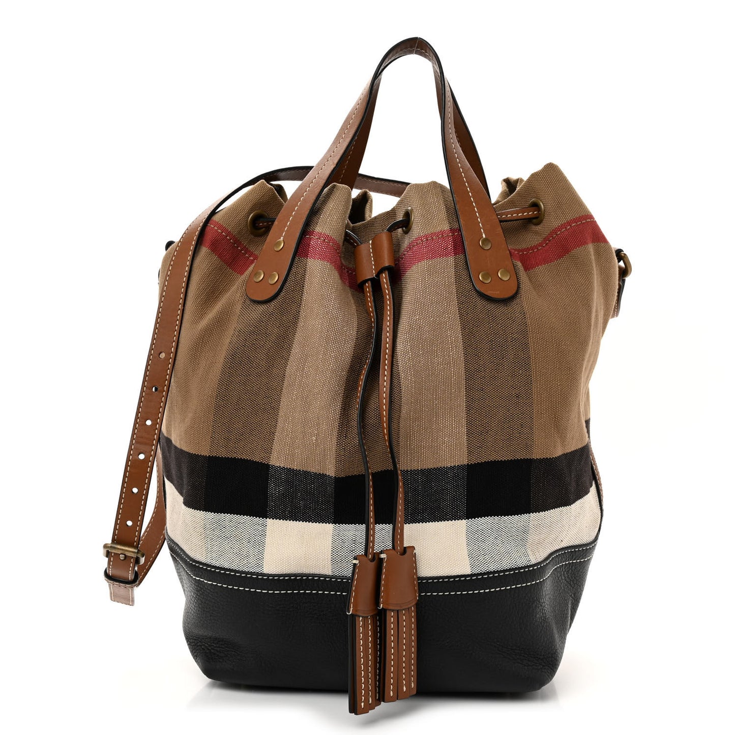 Grainy Calfskin House Check Canvas Medium Heston Crossbody Tan