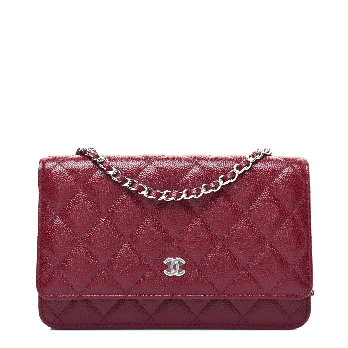 Caviar Quilted Wallet on Chain WOC Burgundy