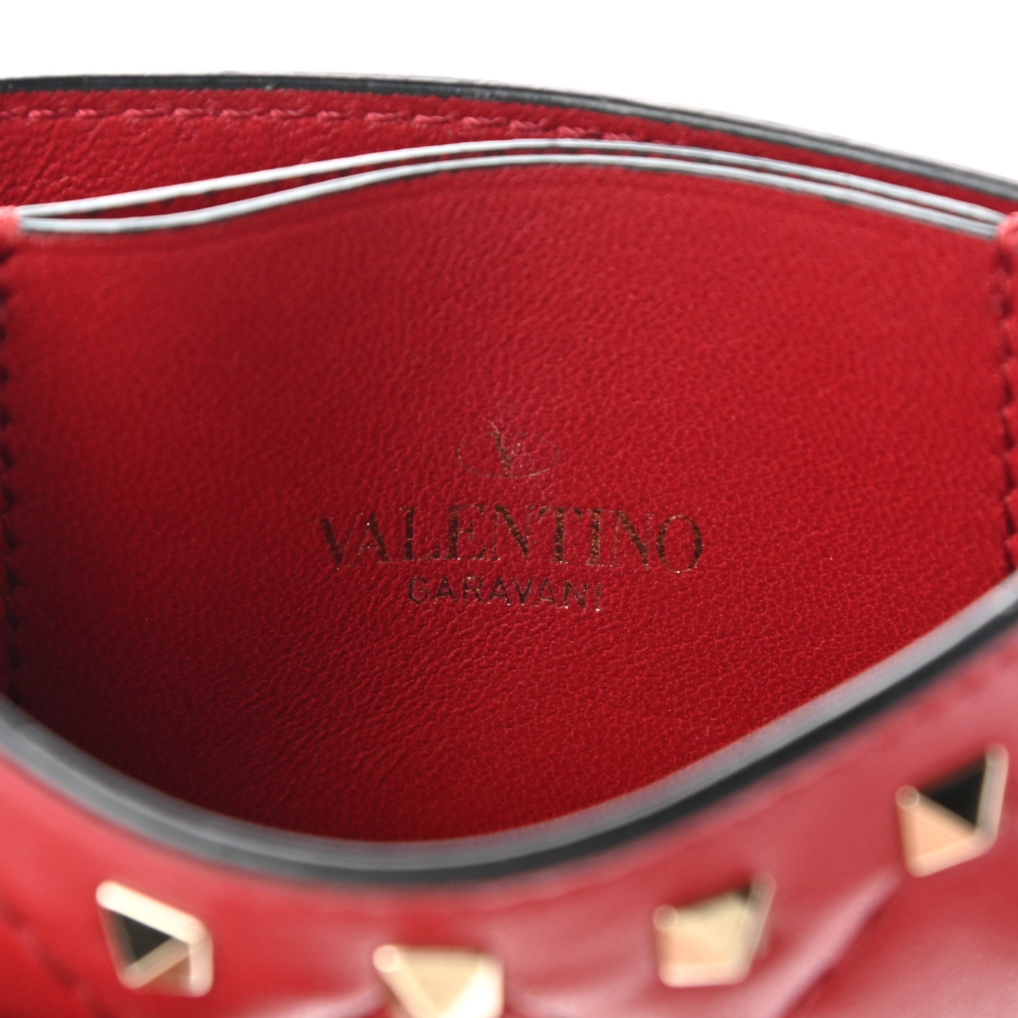 Lambskin Rockstud Spike Card Holder Red