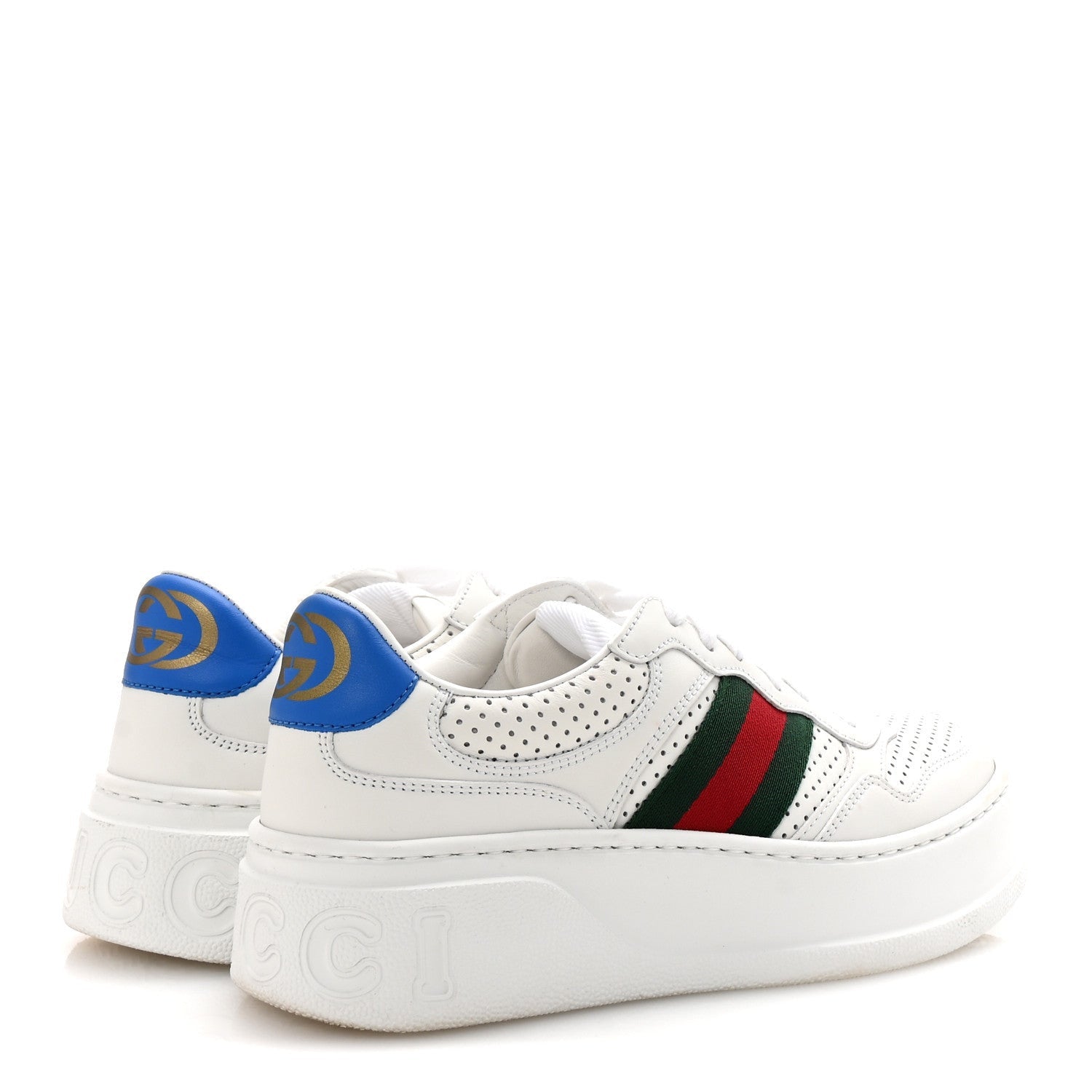 Gucci Calfskin Web Perforated Womens Platform 55mm Sneakers 36 White Bright Splash 5 of 7