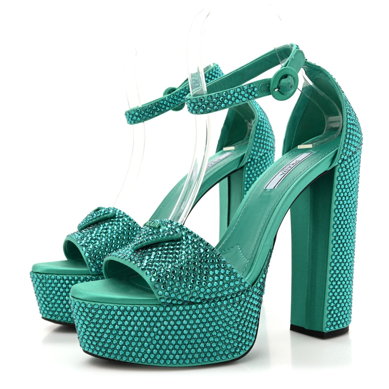 Prada Satin Crystal Triangle Logo 40/135mm Platform Sandals 38 Mango 4 of 7