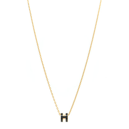 Hermes Lacquered Gold Mini Pop H Pendant Necklace Black 1 of 7