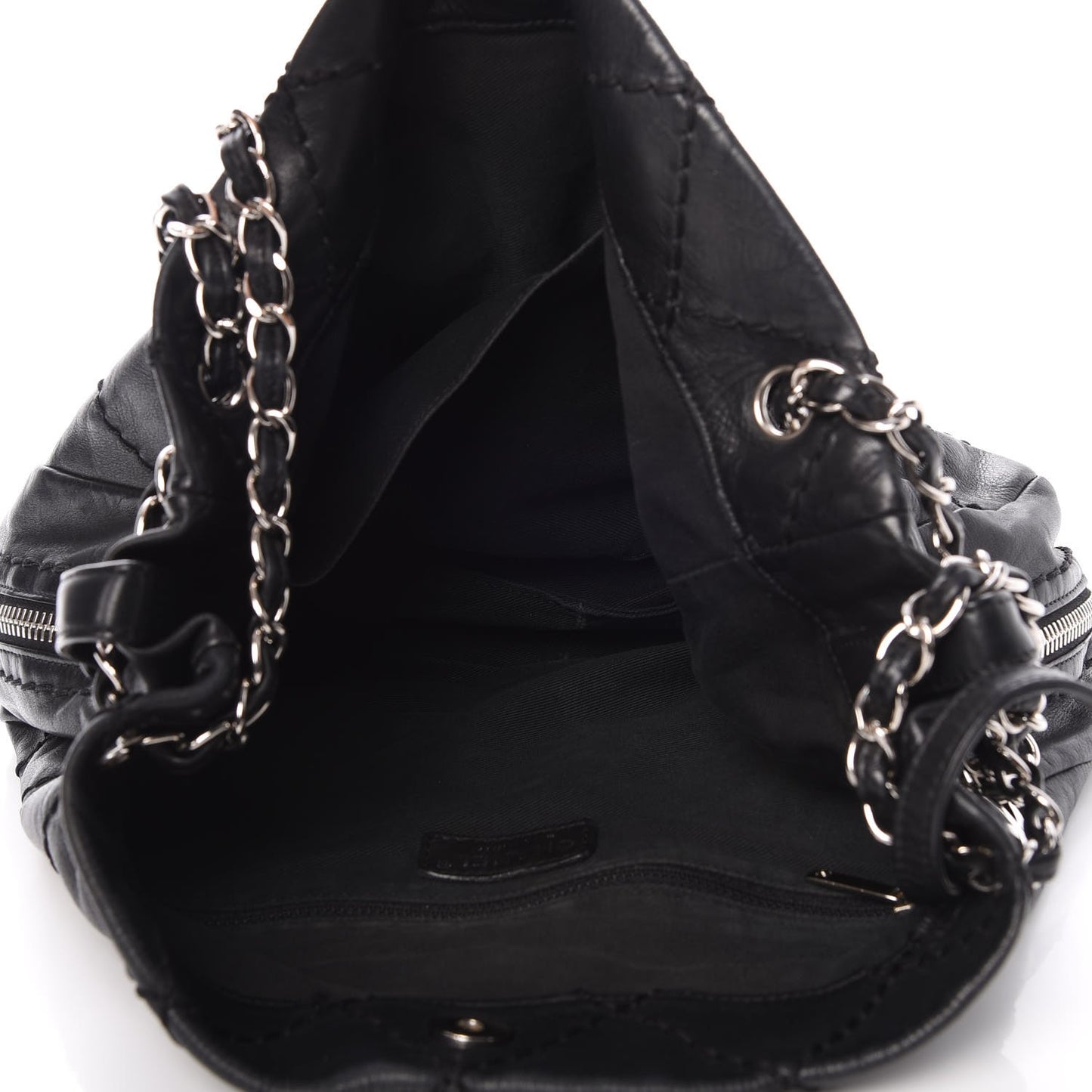 Lambskin Stitched Expandable Tote Black