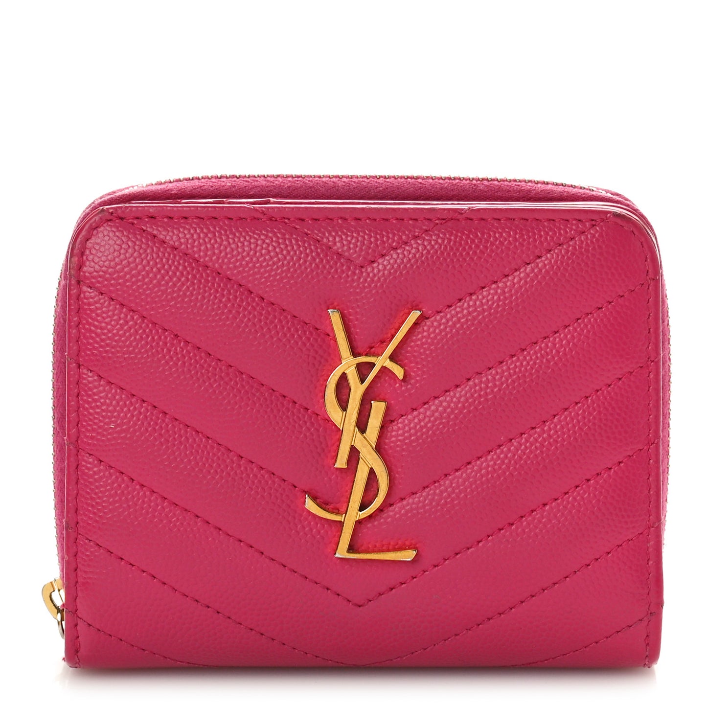 Grain De Poudre Matelasse Chevron Monogram Compact Zip Around Wallet Fuxia Couture
