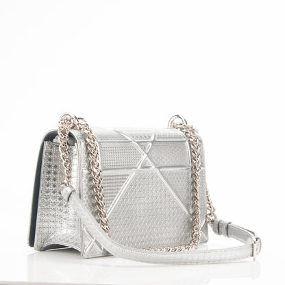 Christian Dior Metallic Patent Micro-Cannage Medium Diorama Flap Bag Silver 3 of 7