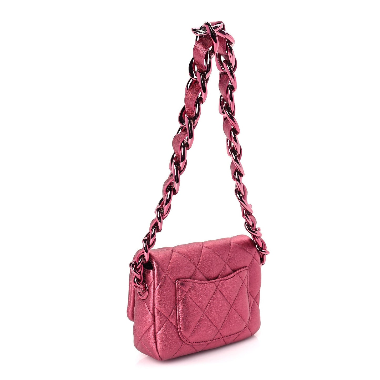 Metallic Lambskin Quilted Mini Lacquered Chain Flap  Pink