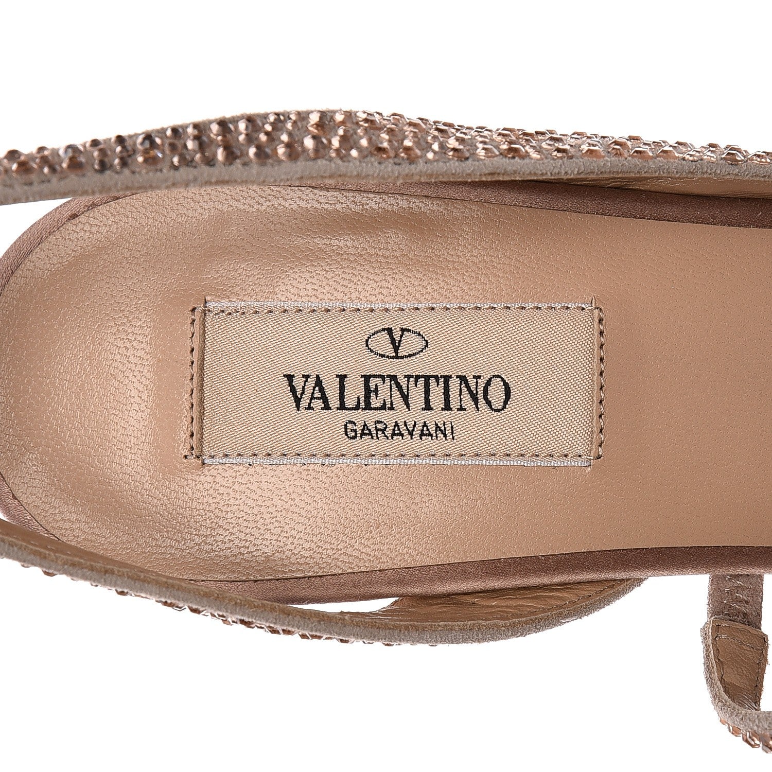 Valentino Garavani Suede Strass Crystal Peep Toe Half d'Orsay Slingback Platform Sandals 40 Poudre 6 of 9