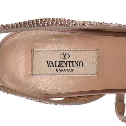 Valentino Garavani Suede Strass Crystal Peep Toe Half d'Orsay Slingback Platform Sandals 40 Poudre 6 of 9