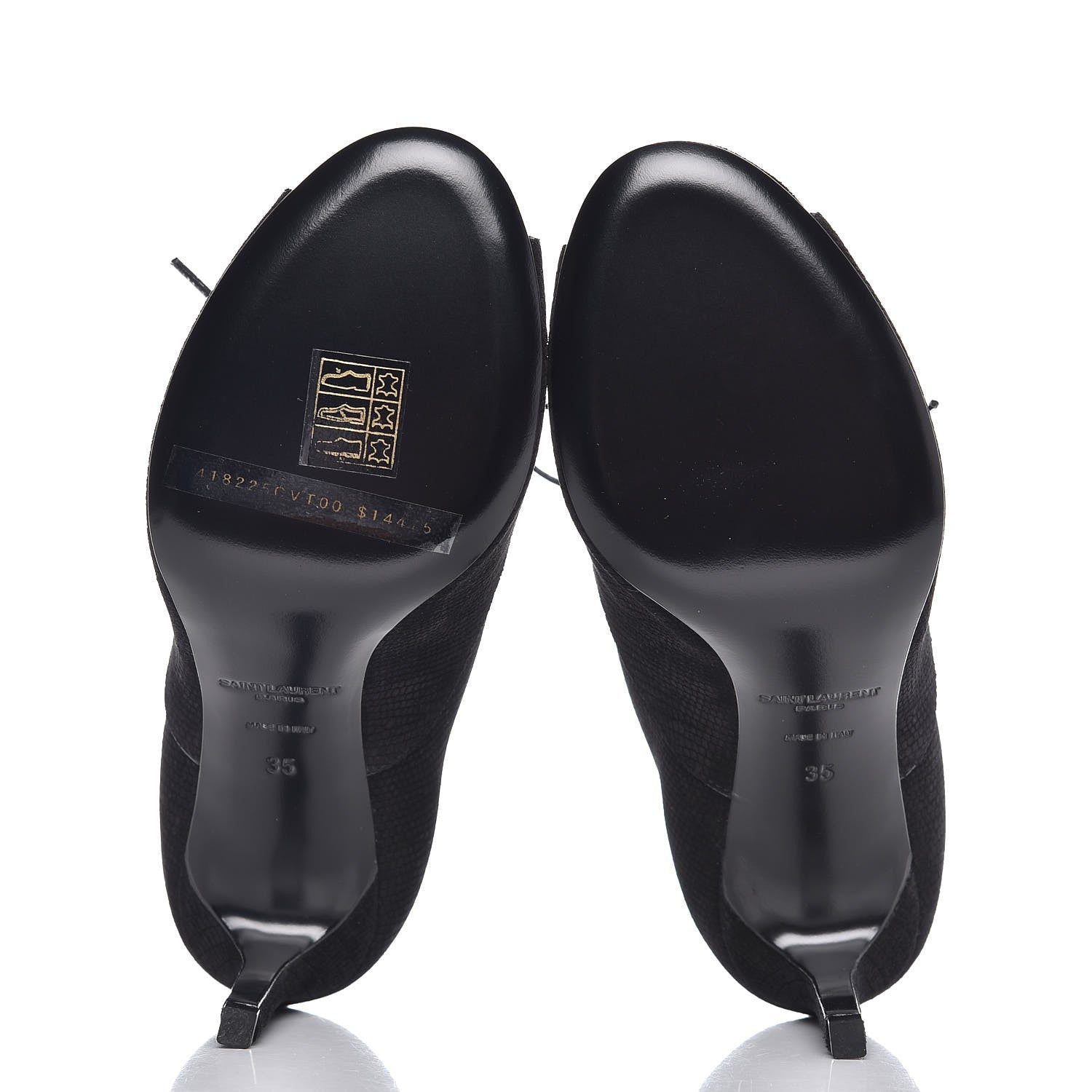 Saint Laurent Suede Lizard Embossed Lace Up Jane 80 Booties 35 Black 5 of 8