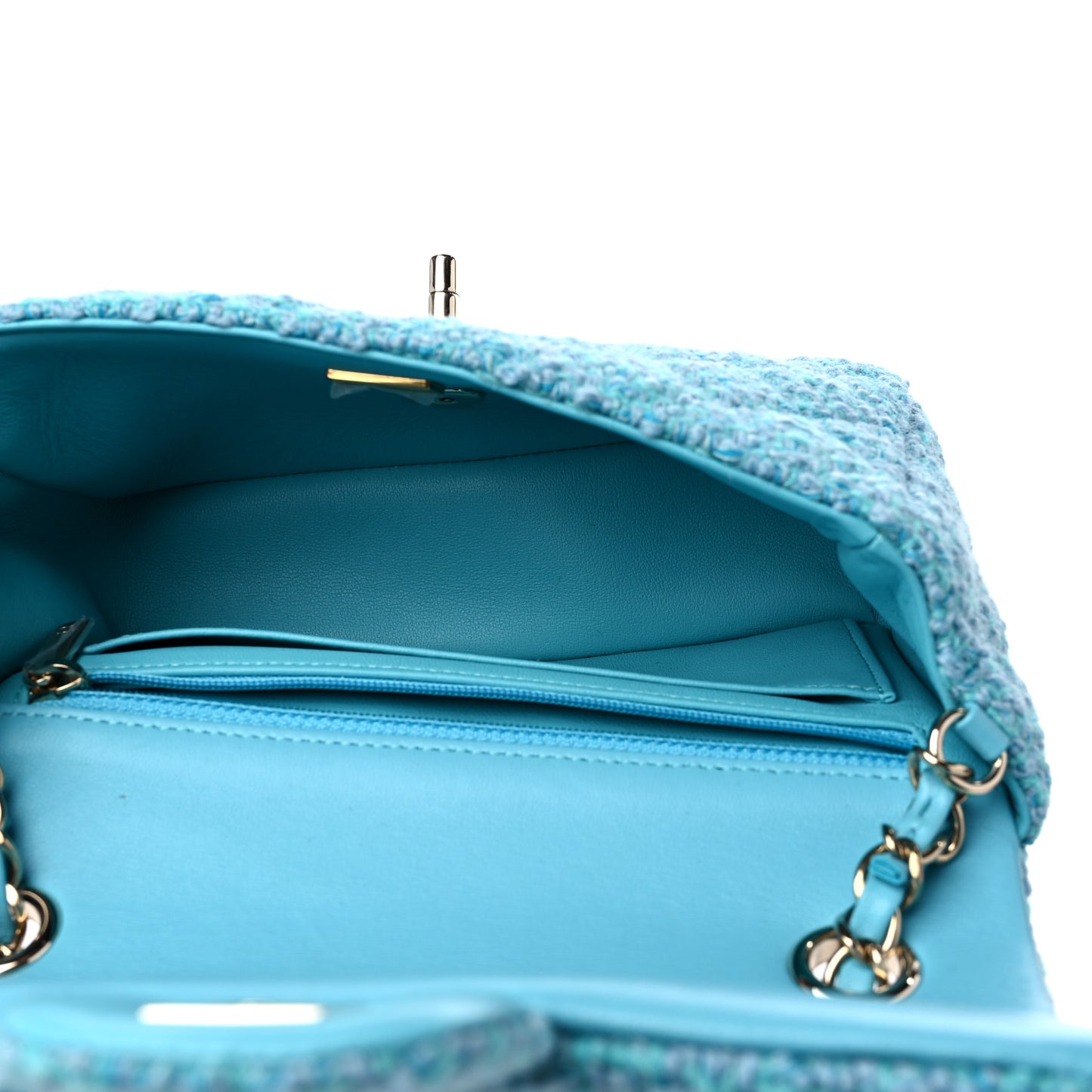 Wool Tweed Quilted Mini Rectangular Flap Turquoise Light Blue