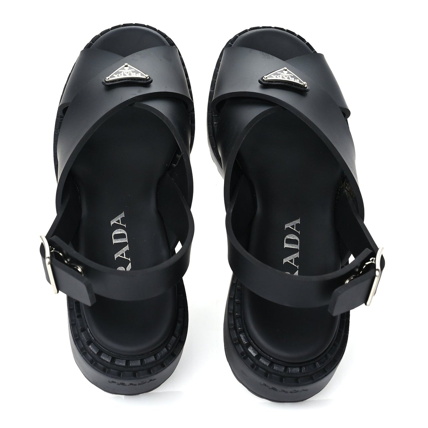 Foam Rubber Metal Triangle Logo Monolith 55mm Soft Cage Sandals 38 Black