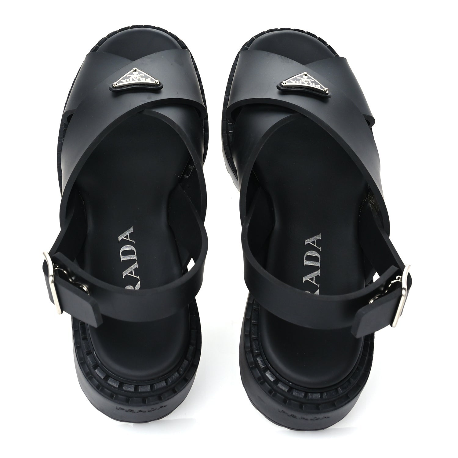 Prada Foam Rubber Metal Triangle Logo Monolith 55mm Soft Cage Sandals 38 Black 5 of 8