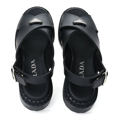 Prada Foam Rubber Metal Triangle Logo Monolith 55mm Soft Cage Sandals 38 Black 5 of 8