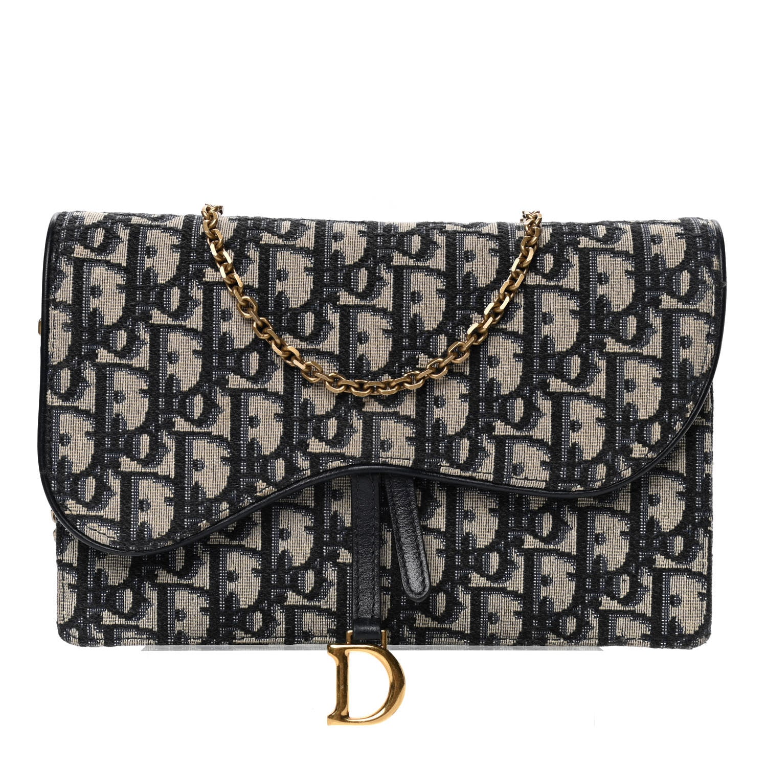 Christian Dior Oblique Saddle Chain Pouch Blue 1 of 4