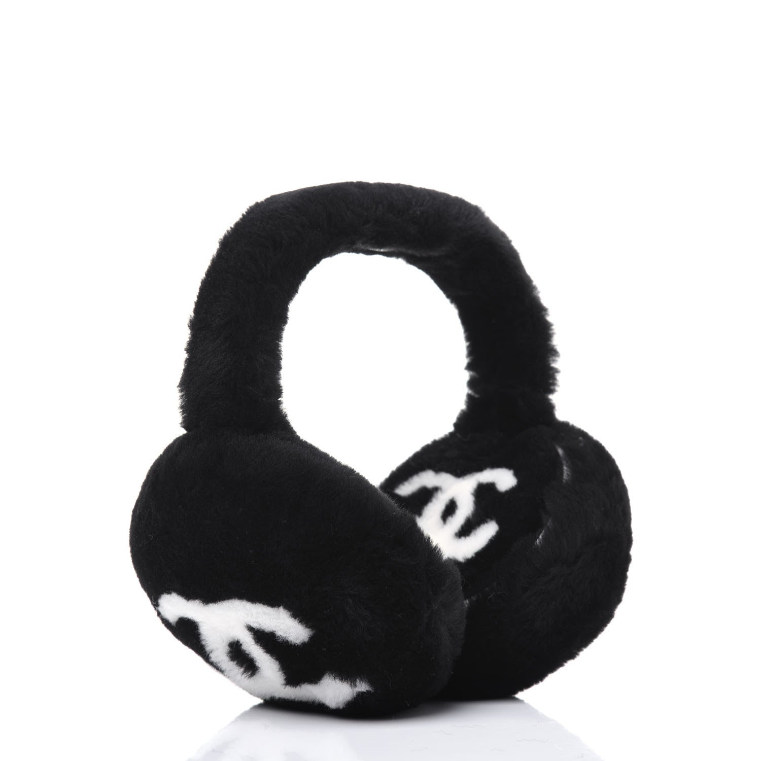 Chanel Shearling CC Ear Muffs Black White 2 of 3