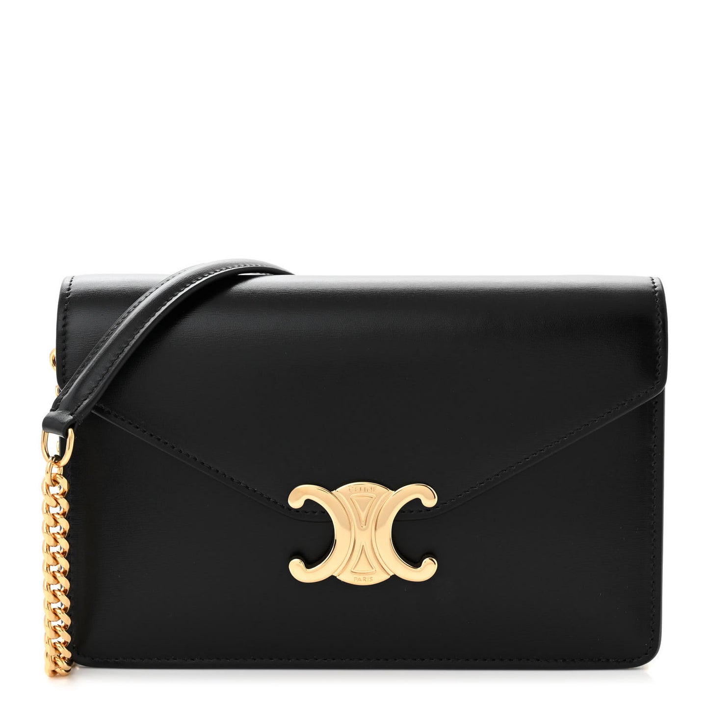 Shiny Calfskin Triomphe Margo Wallet on Chain Black