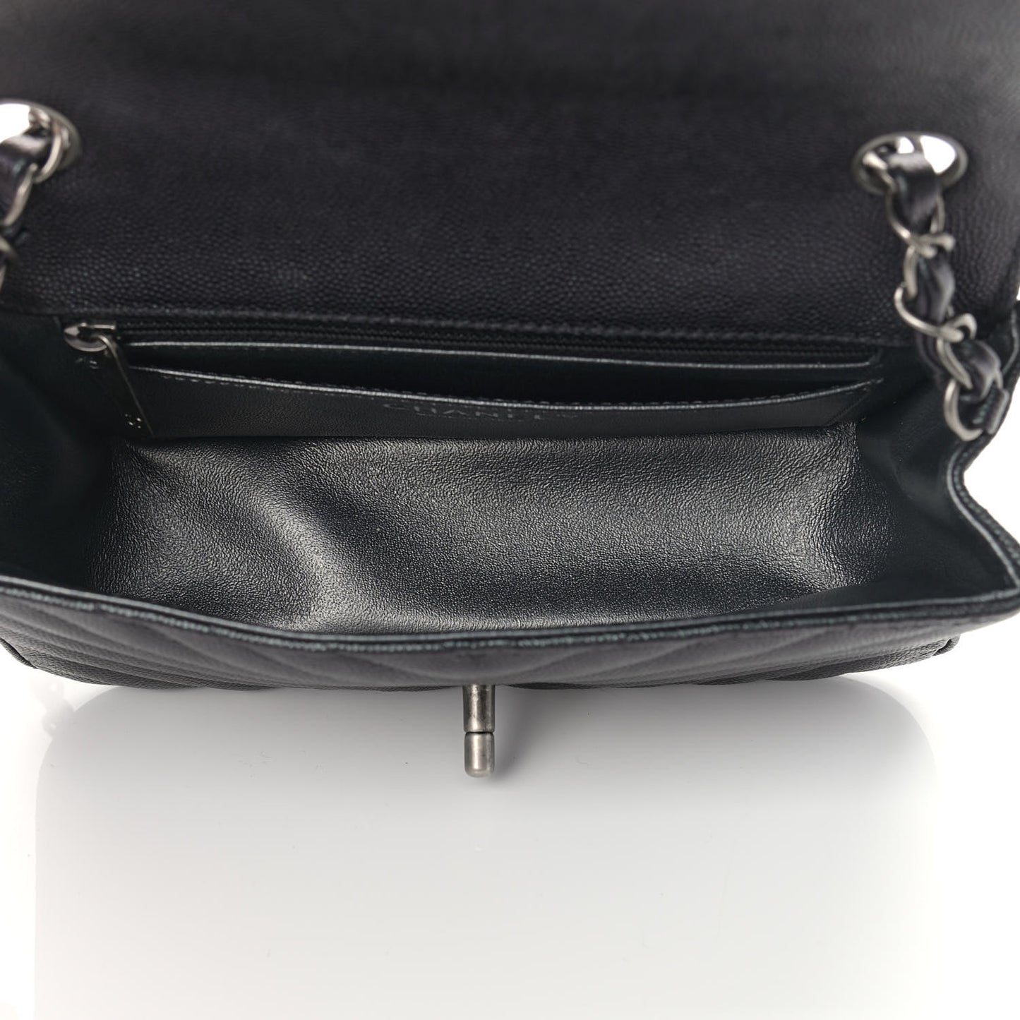 Iridescent Caviar Chevron Quilted Mini Rectangular Flap Black