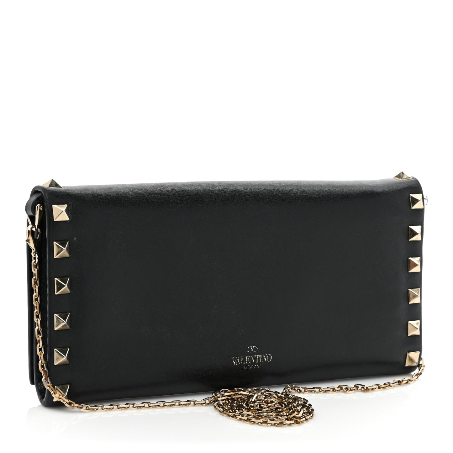 Vitello Rockstud Flap Wallet on Chain Black