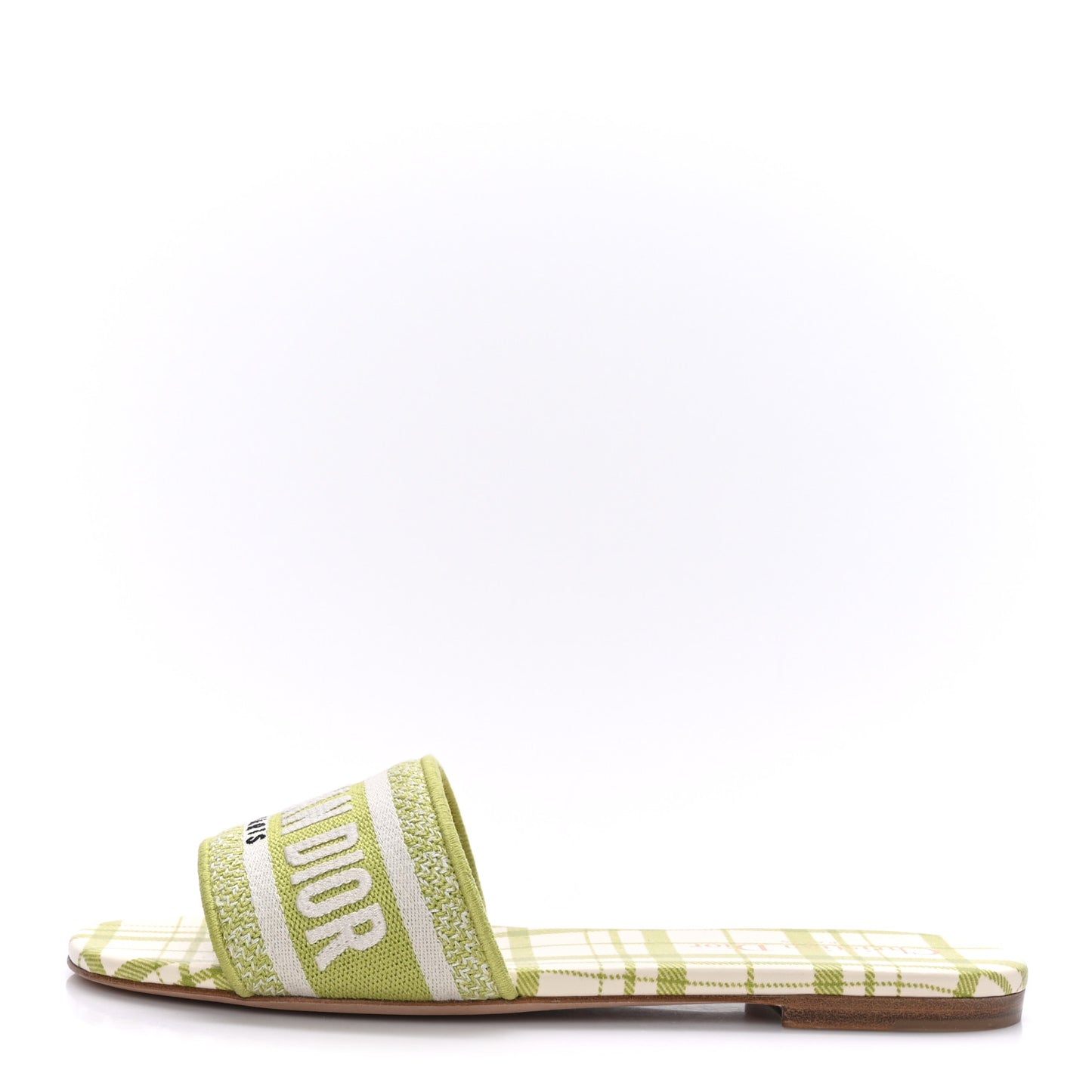 Canvas Check'N'Dior Pop Embroidered Dway Flat Slide Sandals 37.5 Chartreuse