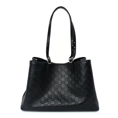 Gucci Calfskin GG Monogram Emblem Large Tote Bag  Black 1 of 8