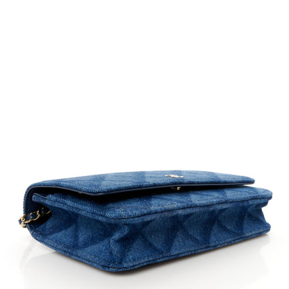 Chanel Denim Printed Wallet On Chain WOC Dark Blue 4 of 11