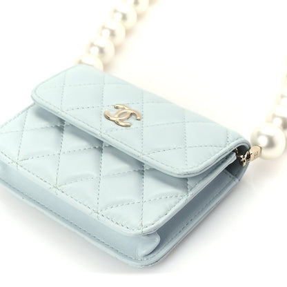 Chanel Lambskin Mini Maxi Pearls Wallet On Chain WOC Light Blue 9 of 9