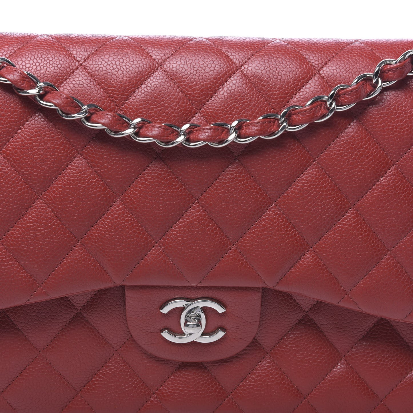 Caviar Quilted Jumbo Double Flap Red