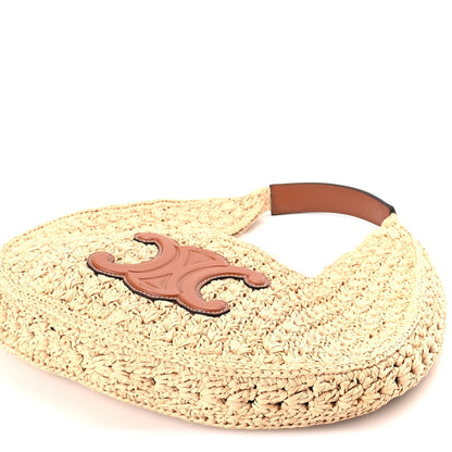 Celine Raffia Calfskin Triomphe Panier Hobo Bag Natural Tan 8 of 8