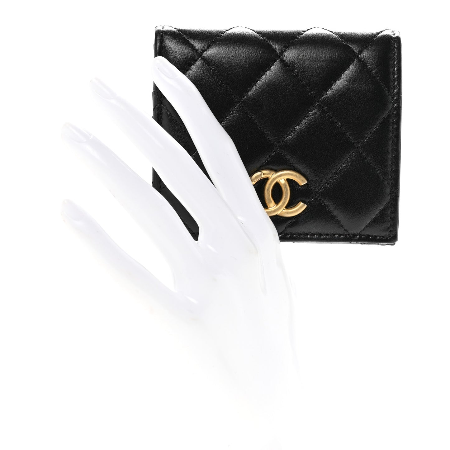 Lambskin Quilted CC Compact Bifold Wallet Black