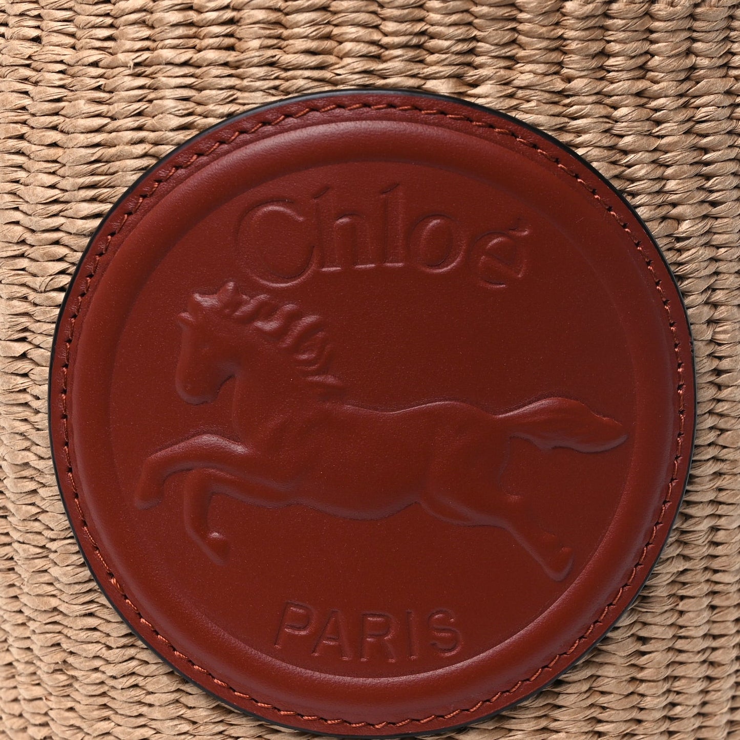 X MIFUKO Paper Raffia Calfskin Small Horse Medal Bucket Bag Sepia Brown