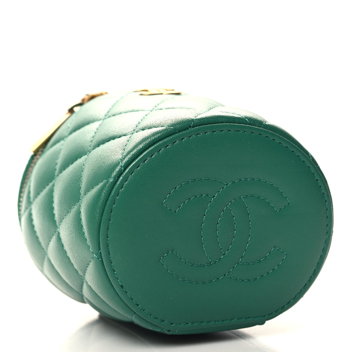 Lambskin Quilted Afternoon Tea Top Handle Vanity Case With Chain Green