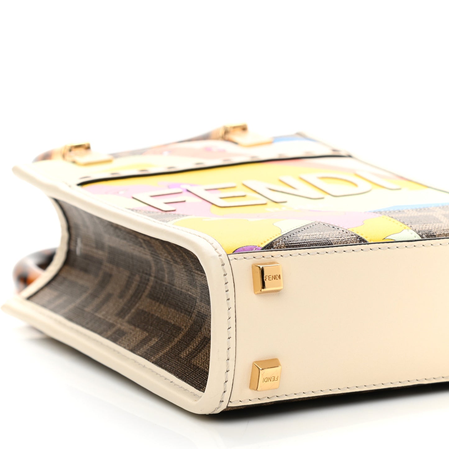 Glazed Fabric Vitello King Plexiglass FF 1974 Logo Hairdo Girls Inlay Mini Fendi Sunshine Shopper Tote Mogano Panna Multicolor