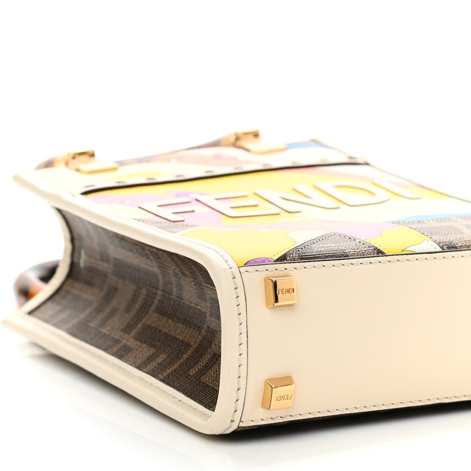 Fendi Glazed Fabric Vitello King Plexiglass FF 1974 Logo Hairdo Girls Inlay Mini Fendi Sunshine Shopper Tote Mogano Panna Multicolor 8 of 9