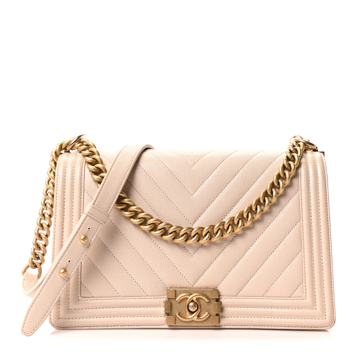Chanel Caviar Chevron Quilted New Medium Boy Flap Beige 1 of 11