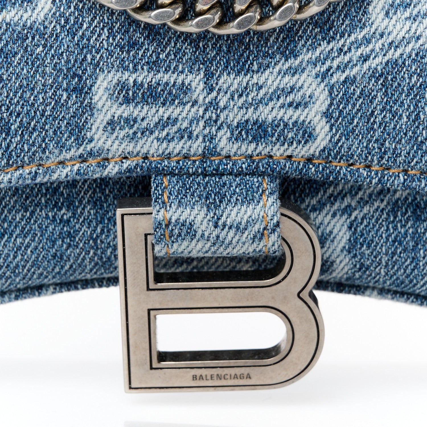 Balenciaga Denim BB Monogram Hourglass Chain Bag Blue 9 of 11