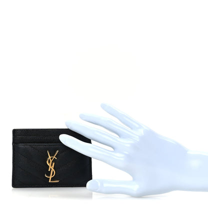 Saint Laurent Grain De Poudre Matelasse Chevron Monogram Credit Card Case  Black 2 of 7